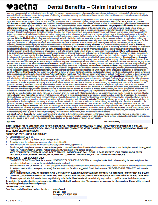 Aetna Dental Reimbursement Form