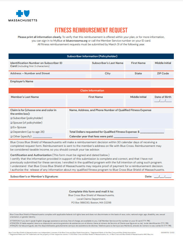 Blue Cross Blue Shield Fitness Reimbursement Form