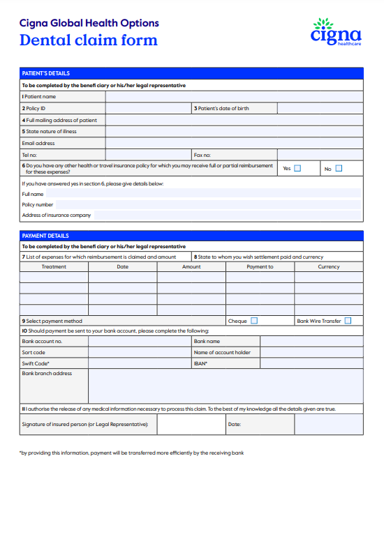 Cigna Dental Reimbursement Form