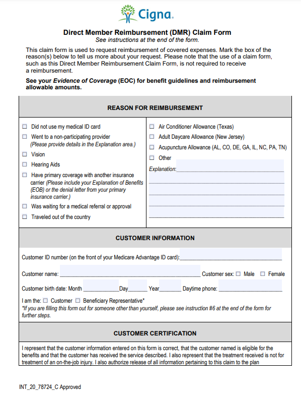 Cigna Reimbursement Form