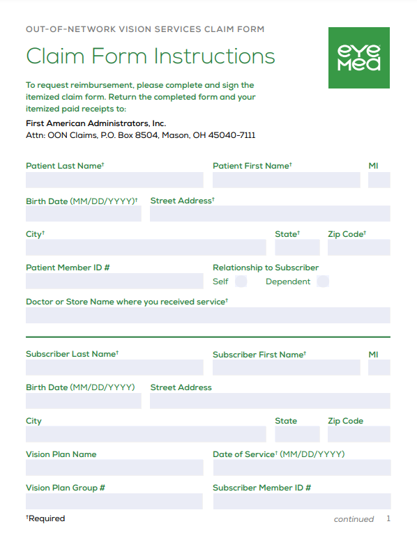 Eyemed Vision Care Reimbursement Form