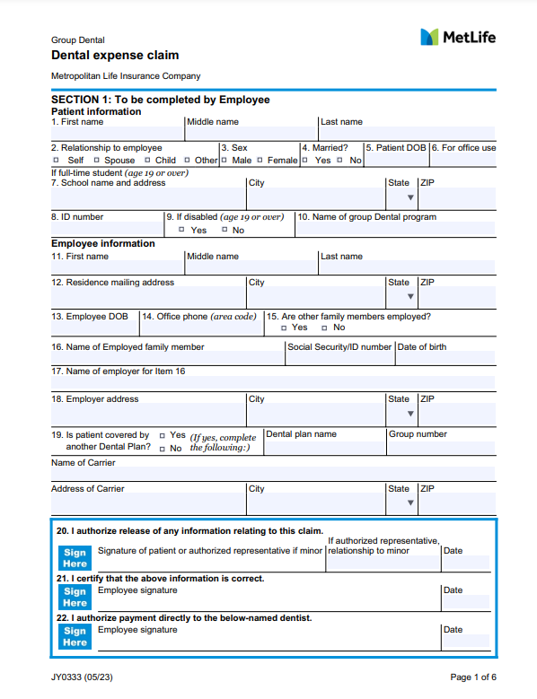 Metlife Dental Reimbursement Form