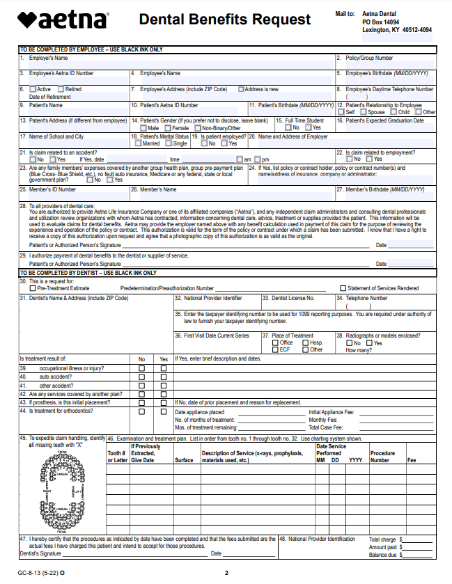 Aetna Reimbursement Form Dental