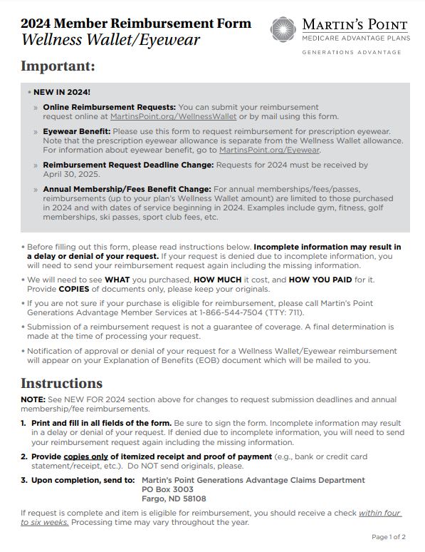 Martins Point Wellness Wallet Reimbursement Form