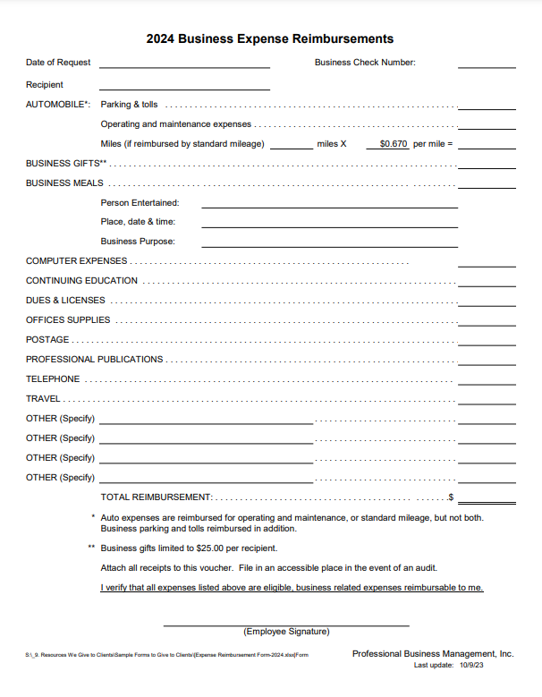 Reimbursement Form Template Word