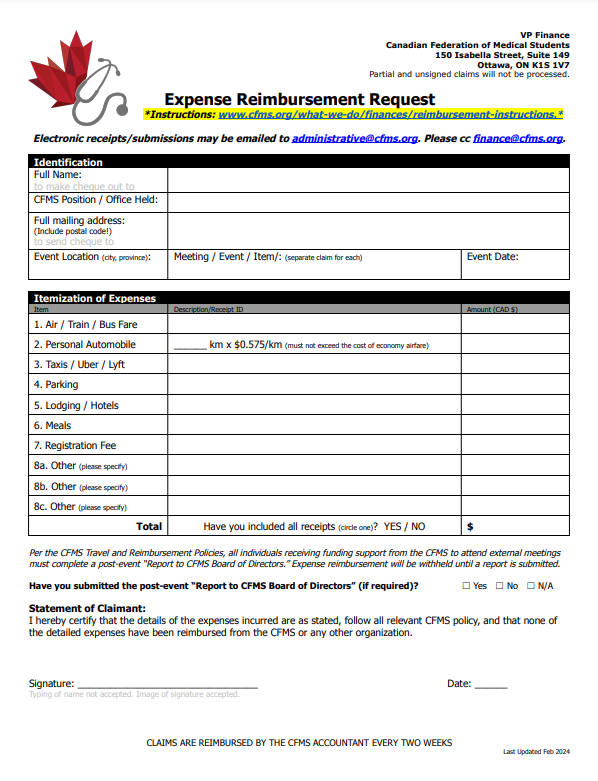 Reimbursement Request Form