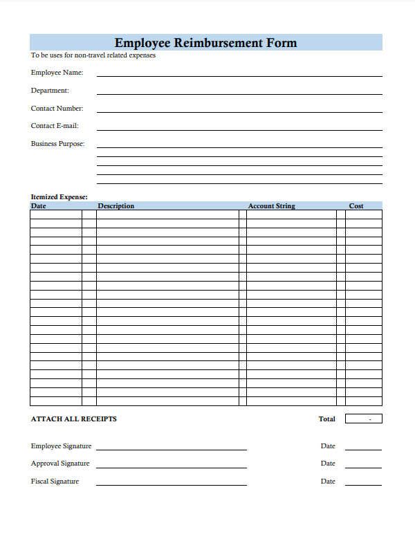 Sample Reimbursement Form Template