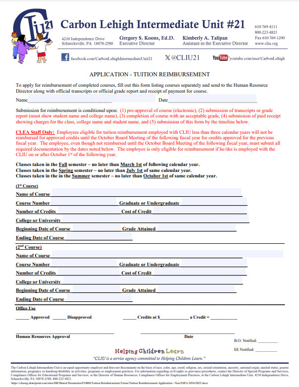 Tuition Reimbursement Form