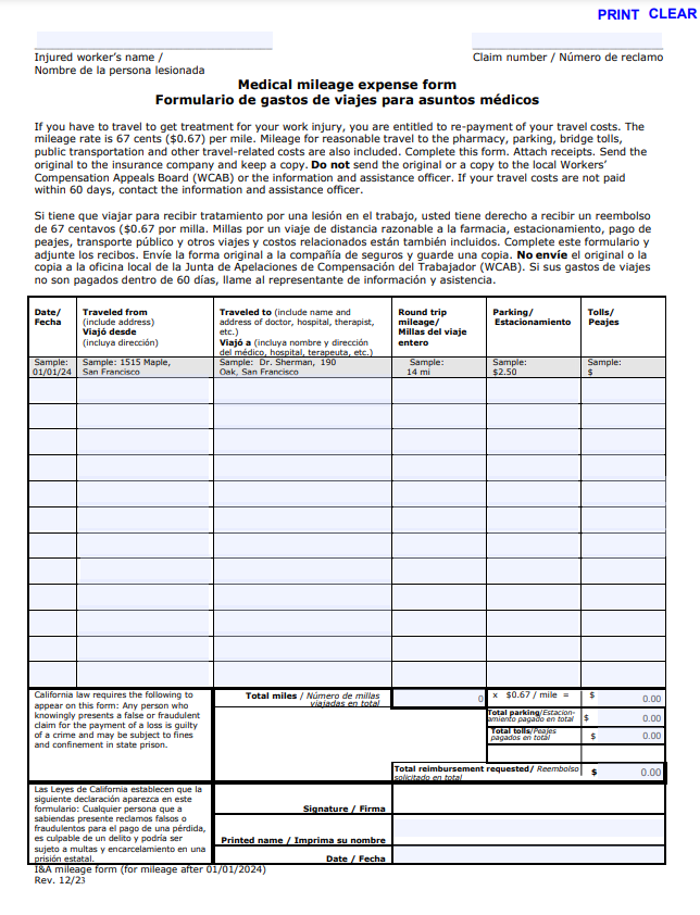 Workers Comp Mileage Reimbursement Form